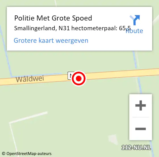 Locatie op kaart van de 112 melding: Politie Met Grote Spoed Naar Smallingerland, N31 hectometerpaal: 65,5 op 22 augustus 2023 16:20