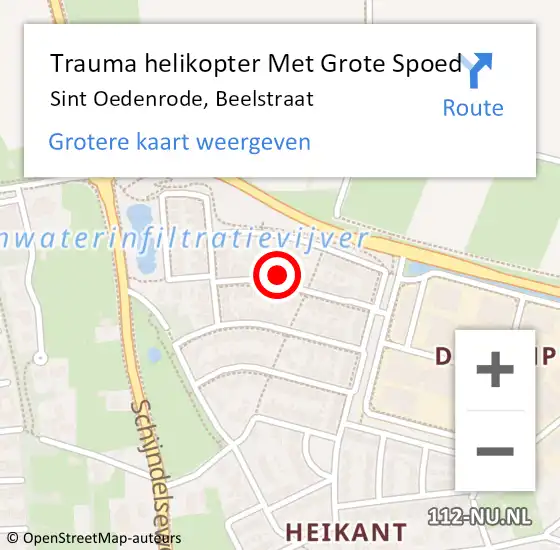 Locatie op kaart van de 112 melding: Trauma helikopter Met Grote Spoed Naar Sint Oedenrode, Beelstraat op 22 augustus 2023 16:34