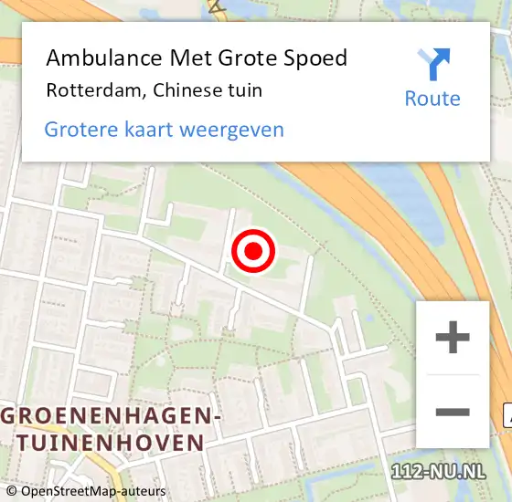 Locatie op kaart van de 112 melding: Ambulance Met Grote Spoed Naar Rotterdam, Chinese tuin op 22 augustus 2023 16:45