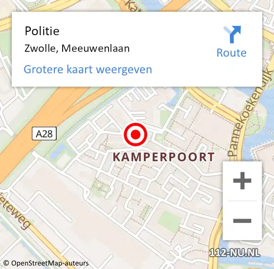 Locatie op kaart van de 112 melding: Politie Zwolle, Meeuwenlaan op 22 augustus 2023 17:01