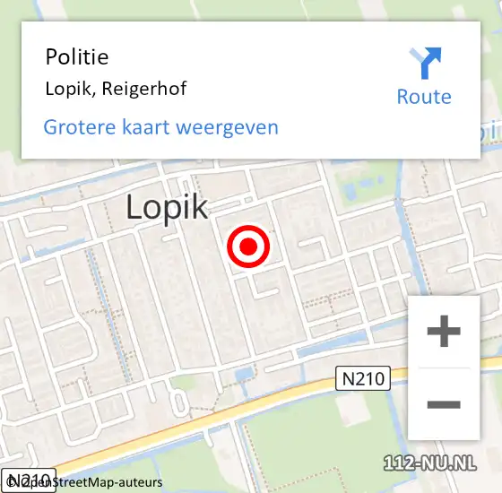 Locatie op kaart van de 112 melding: Politie Lopik, Reigerhof op 22 augustus 2023 17:05