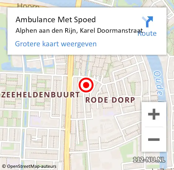 Locatie op kaart van de 112 melding: Ambulance Met Spoed Naar Alphen aan den Rijn, Karel Doormanstraat op 22 augustus 2023 17:06