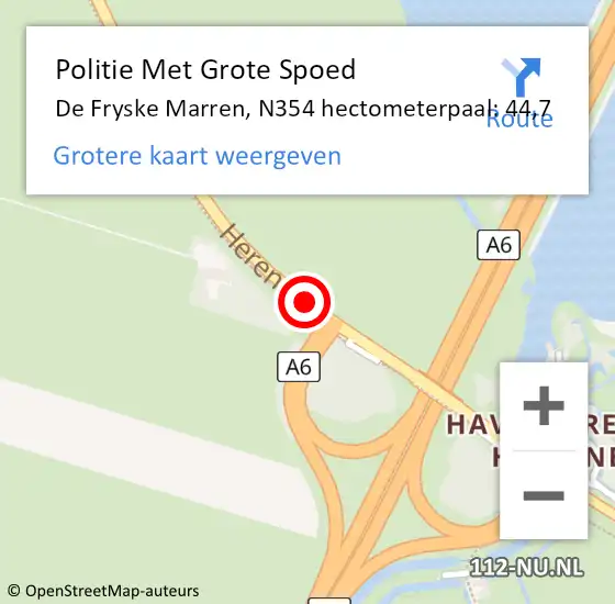 Locatie op kaart van de 112 melding: Politie Met Grote Spoed Naar De Fryske Marren, N354 hectometerpaal: 44,7 op 22 augustus 2023 17:16