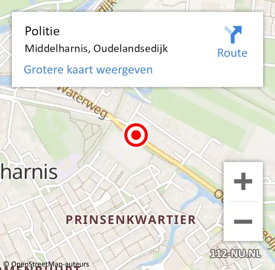 Locatie op kaart van de 112 melding: Politie Middelharnis, Oudelandsedijk op 22 augustus 2023 17:17