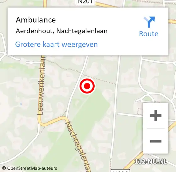 Locatie op kaart van de 112 melding: Ambulance Aerdenhout, Nachtegalenlaan op 22 augustus 2023 17:19