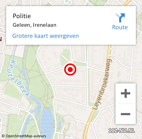 Locatie op kaart van de 112 melding: Politie Geleen, Irenelaan op 22 augustus 2023 17:26