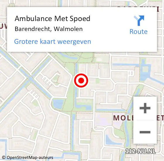 Locatie op kaart van de 112 melding: Ambulance Met Spoed Naar Barendrecht, Walmolen op 22 augustus 2023 17:28