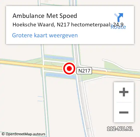 Locatie op kaart van de 112 melding: Ambulance Met Spoed Naar Hoeksche Waard, N217 hectometerpaal: 24,9 op 22 augustus 2023 17:41