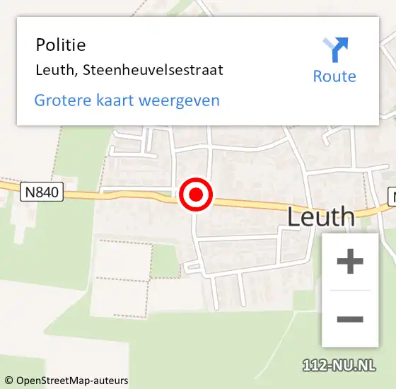 Locatie op kaart van de 112 melding: Politie Leuth, Steenheuvelsestraat op 22 augustus 2023 18:37