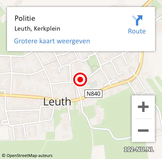 Locatie op kaart van de 112 melding: Politie Leuth, Kerkplein op 22 augustus 2023 18:38