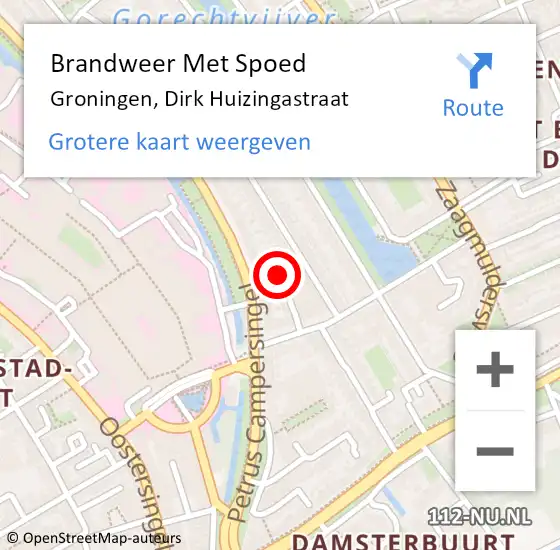 Locatie op kaart van de 112 melding: Brandweer Met Spoed Naar Groningen, Dirk Huizingastraat op 22 augustus 2023 18:45