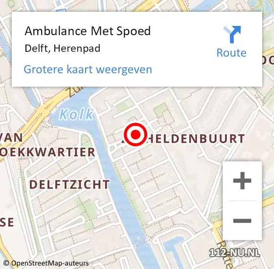 Locatie op kaart van de 112 melding: Ambulance Met Spoed Naar Delft, Herenpad op 22 augustus 2023 19:15