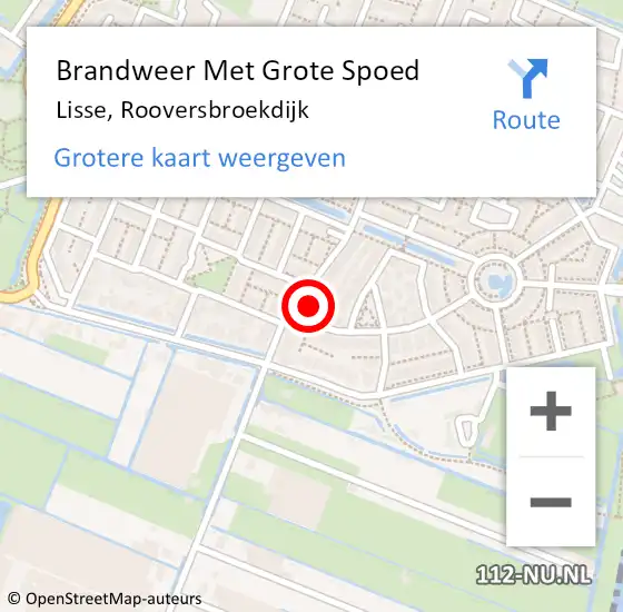 Locatie op kaart van de 112 melding: Brandweer Met Grote Spoed Naar Lisse, Rooversbroekdijk op 22 augustus 2023 19:40