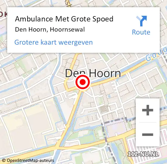 Locatie op kaart van de 112 melding: Ambulance Met Grote Spoed Naar Den Hoorn, Hoornsewal op 22 augustus 2023 20:09