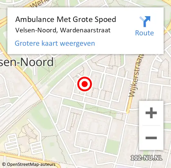 Locatie op kaart van de 112 melding: Ambulance Met Grote Spoed Naar Velsen-Noord, Wardenaarstraat op 22 augustus 2023 20:31