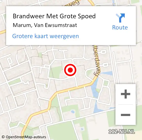Locatie op kaart van de 112 melding: Brandweer Met Grote Spoed Naar Marum, Van Ewsumstraat op 22 augustus 2023 20:45