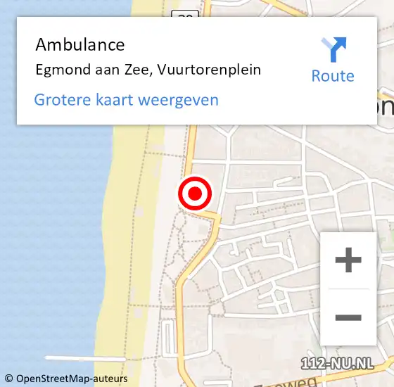 Locatie op kaart van de 112 melding: Ambulance Egmond aan Zee, Vuurtorenplein op 22 augustus 2023 20:50
