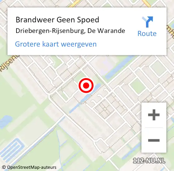 Locatie op kaart van de 112 melding: Brandweer Geen Spoed Naar Driebergen-Rijsenburg, De Warande op 22 augustus 2023 20:51