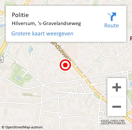 Locatie op kaart van de 112 melding: Politie Hilversum, 's-Gravelandseweg op 22 augustus 2023 21:15