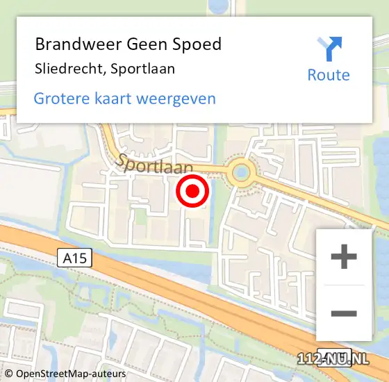 Locatie op kaart van de 112 melding: Brandweer Geen Spoed Naar Sliedrecht, Sportlaan op 22 augustus 2023 22:07