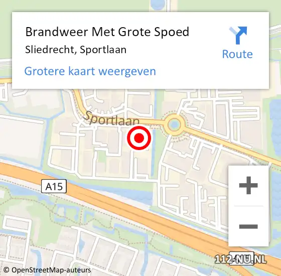 Locatie op kaart van de 112 melding: Brandweer Met Grote Spoed Naar Sliedrecht, Sportlaan op 22 augustus 2023 22:09