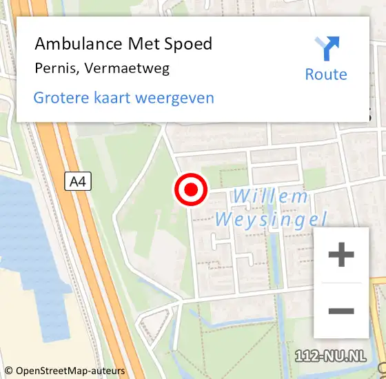 Locatie op kaart van de 112 melding: Ambulance Met Spoed Naar Pernis, Vermaetweg op 22 augustus 2023 22:14