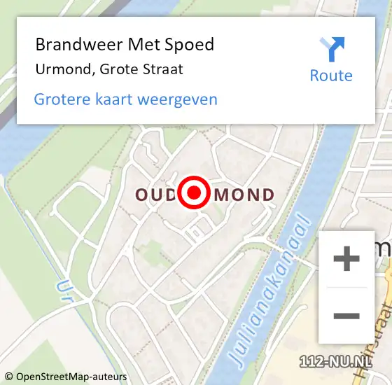 Locatie op kaart van de 112 melding: Brandweer Met Spoed Naar Urmond, Grote Straat op 22 augustus 2023 22:28