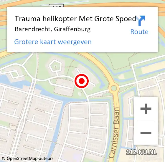 Locatie op kaart van de 112 melding: Trauma helikopter Met Grote Spoed Naar Barendrecht, Giraffenburg op 22 augustus 2023 22:45