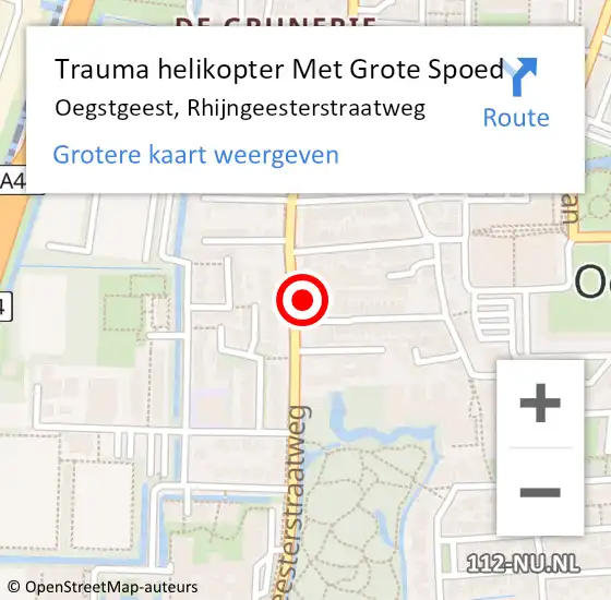 Locatie op kaart van de 112 melding: Trauma helikopter Met Grote Spoed Naar Oegstgeest, Rhijngeesterstraatweg op 23 augustus 2023 00:01