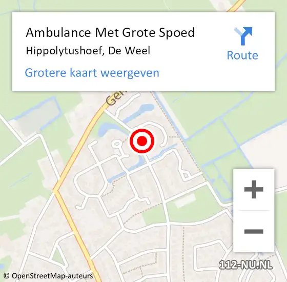 Locatie op kaart van de 112 melding: Ambulance Met Grote Spoed Naar Hippolytushoef, De Weel op 23 augustus 2023 01:46