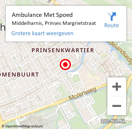 Locatie op kaart van de 112 melding: Ambulance Met Spoed Naar Middelharnis, Prinses Margrietstraat op 23 augustus 2023 04:01