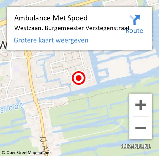 Locatie op kaart van de 112 melding: Ambulance Met Spoed Naar Westzaan, Burgemeester Verstegenstraat op 23 augustus 2023 05:00