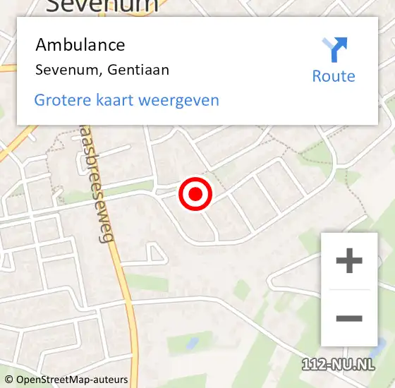 Locatie op kaart van de 112 melding: Ambulance Sevenum, Gentiaan op 5 september 2014 15:51