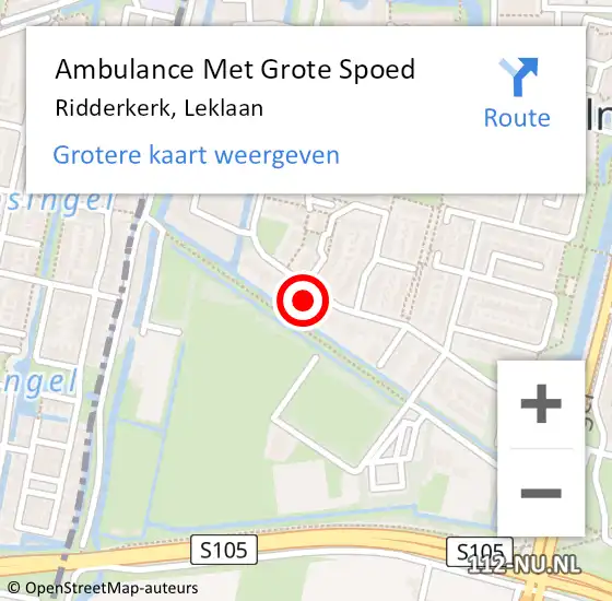 Locatie op kaart van de 112 melding: Ambulance Met Grote Spoed Naar Ridderkerk, Leklaan op 23 augustus 2023 07:11