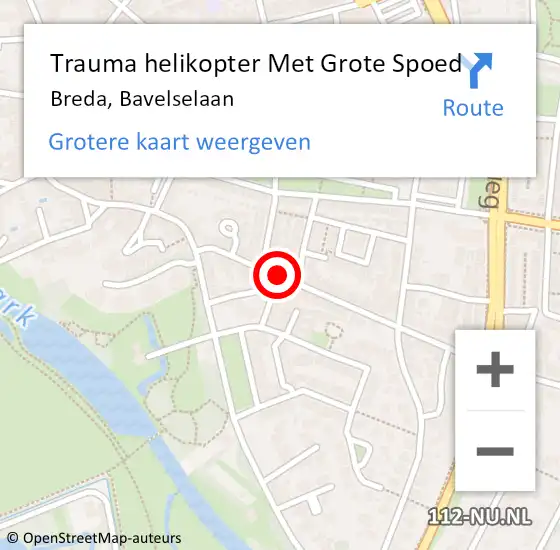 Locatie op kaart van de 112 melding: Trauma helikopter Met Grote Spoed Naar Breda, Bavelselaan op 23 augustus 2023 08:25