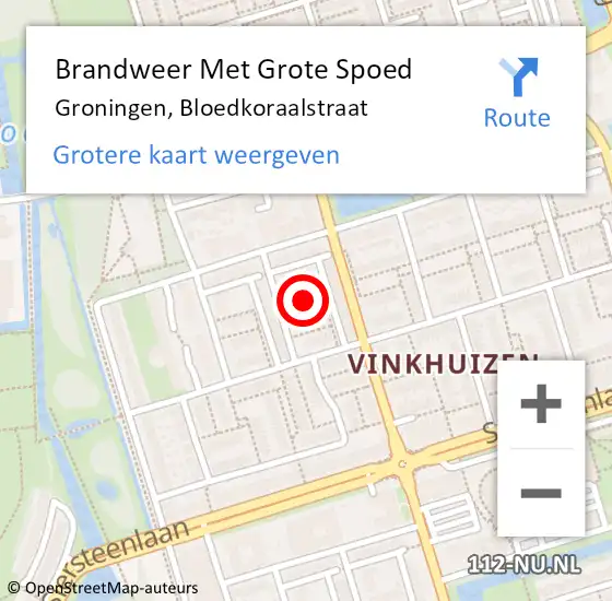 Locatie op kaart van de 112 melding: Brandweer Met Grote Spoed Naar Groningen, Bloedkoraalstraat op 23 augustus 2023 08:27