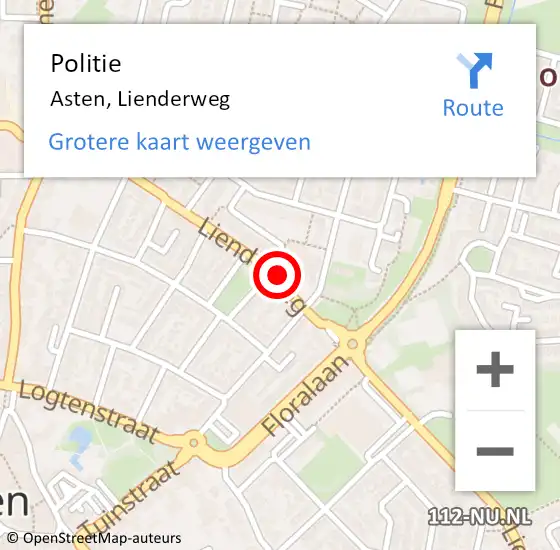 Locatie op kaart van de 112 melding: Politie Asten, Lienderweg op 23 augustus 2023 08:30
