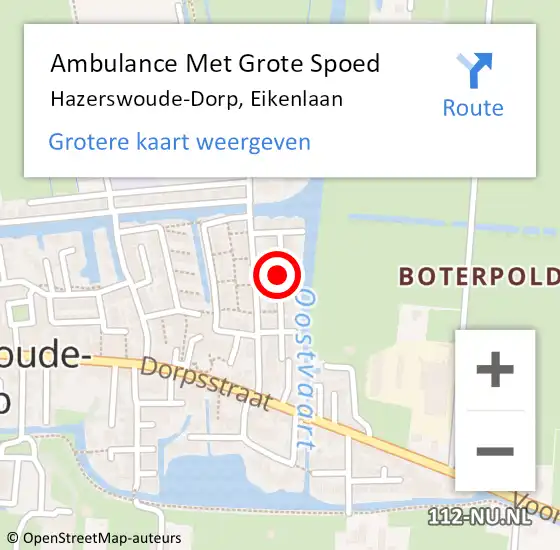 Locatie op kaart van de 112 melding: Ambulance Met Grote Spoed Naar Hazerswoude-Dorp, Eikenlaan op 23 augustus 2023 08:44