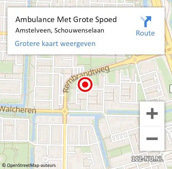 Locatie op kaart van de 112 melding: Ambulance Met Grote Spoed Naar Amstelveen, Schouwenselaan op 23 augustus 2023 08:44