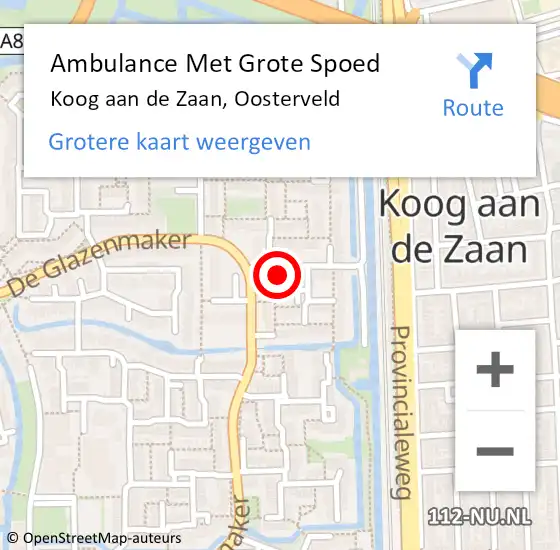 Locatie op kaart van de 112 melding: Ambulance Met Grote Spoed Naar Koog aan de Zaan, Oosterveld op 23 augustus 2023 09:07