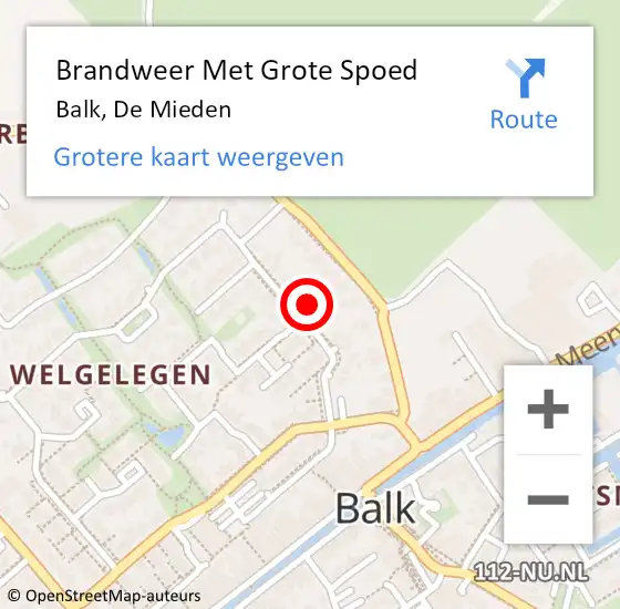 Locatie op kaart van de 112 melding: Brandweer Met Grote Spoed Naar Balk, De Mieden op 23 augustus 2023 09:10