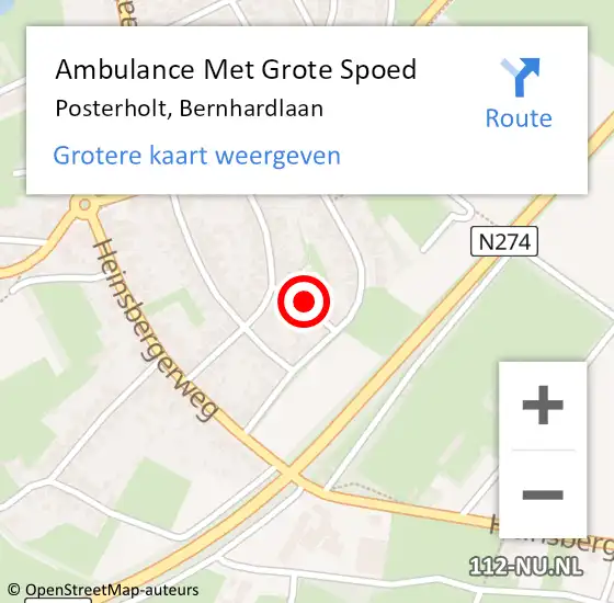 Locatie op kaart van de 112 melding: Ambulance Met Grote Spoed Naar Posterholt, Bernhardlaan op 23 augustus 2023 09:18