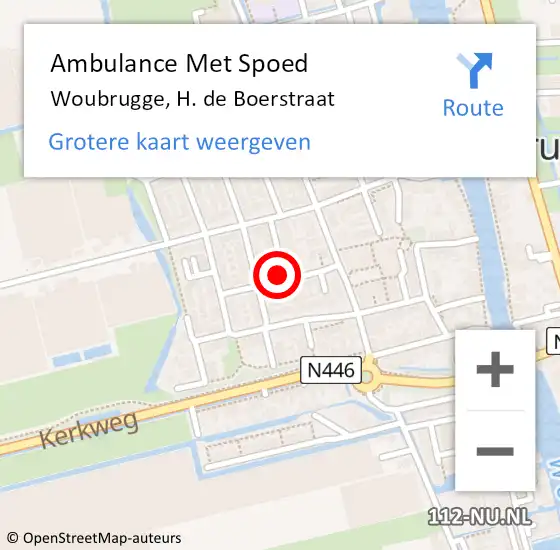 Locatie op kaart van de 112 melding: Ambulance Met Spoed Naar Woubrugge, H. de Boerstraat op 23 augustus 2023 09:22