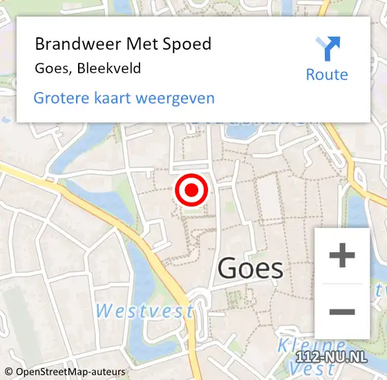 Locatie op kaart van de 112 melding: Brandweer Met Spoed Naar Goes, Bleekveld op 23 augustus 2023 09:26