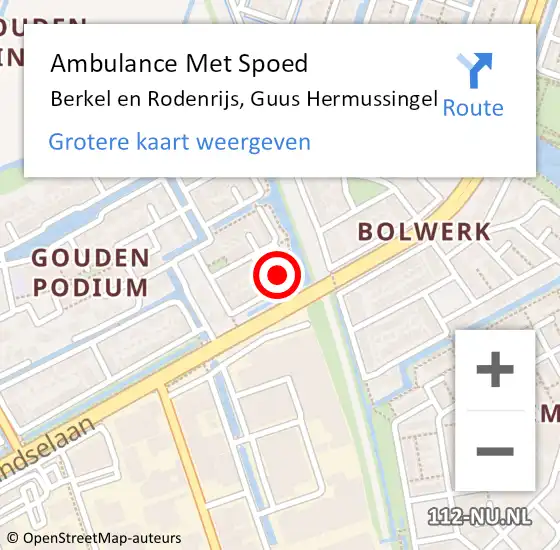 Locatie op kaart van de 112 melding: Ambulance Met Spoed Naar Berkel en Rodenrijs, Guus Hermussingel op 23 augustus 2023 09:26