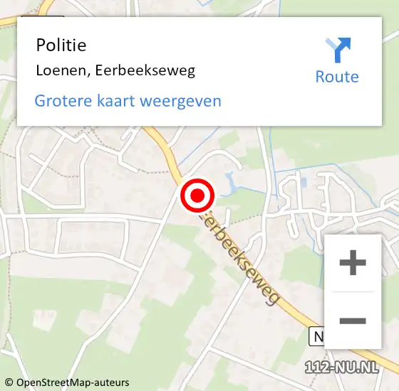 Locatie op kaart van de 112 melding: Politie Loenen, Eerbeekseweg op 23 augustus 2023 09:27