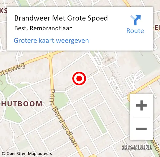 Locatie op kaart van de 112 melding: Brandweer Met Grote Spoed Naar Best, Rembrandtlaan op 23 augustus 2023 09:28
