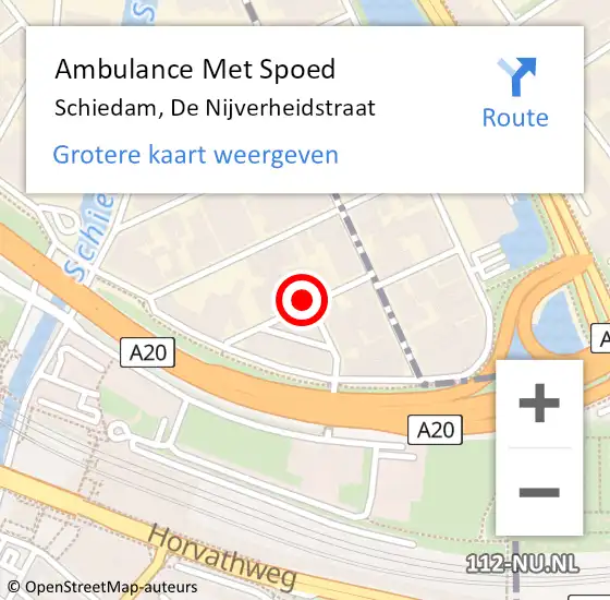 Locatie op kaart van de 112 melding: Ambulance Met Spoed Naar Schiedam, De Nijverheidstraat op 23 augustus 2023 09:30