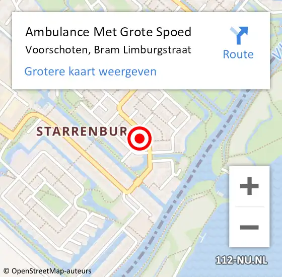 Locatie op kaart van de 112 melding: Ambulance Met Grote Spoed Naar Voorschoten, Bram Limburgstraat op 23 augustus 2023 09:43