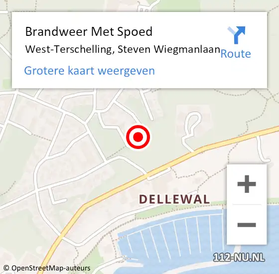 Locatie op kaart van de 112 melding: Brandweer Met Spoed Naar West-Terschelling, Steven Wiegmanlaan op 23 augustus 2023 10:03